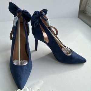 ZBY Women's Blue Pointed Toe Ankle Strap Bow Tie High Heels Pumps Size 9